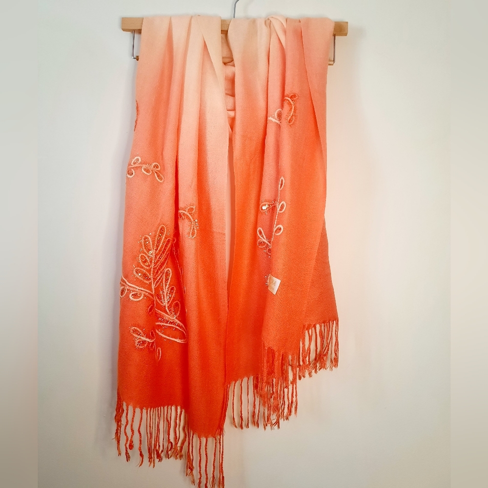 Pashmina Cashmere Scarf ๐ Peach-Orange Ombre - Picture 6 of 15